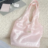 Qfdian  Korean Elegant Y2k Aesthetic Chic Shoulder Handbags Glossy Tender Fairy Underarm Bag Trendy Fashion Casual Women Shopping Bags