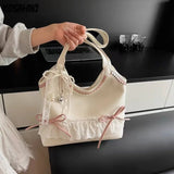 Qfdian New Women Chic Bow All Match Underarm Bag Fashion Casual All Match Underarm Bag Sweet Y2k Aesthetic Fairy Elegant Handbags