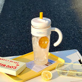 Qfdian  1100ML Large Capacity Plastic Straw Cup Summer Simple Office Ice Cup Water Bottle With Handle Portable Leak-proof Water Cup