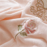 Qfdian 4Pcs Korean Princess Style Bedding Set Rose Flowers Embroidery French Lace Ruffles Milk Velvet Duvet Cover Bed Sheet Pillowcases