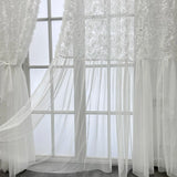 Qfdian  White Lace 3D Rose Curtains Splicing with Romantic Mesh Wrinkle Tulle Curtain for Bedroom Creative Wedding Background Decoration