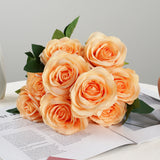 Qfdian  9 Heads Artificial Flower Silk Rose white Eucalyptus leaves Peony Bouquet Fake Flower for Wedding Table Party Vase Home Decor