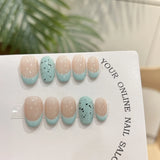 Qfdian Handmade Refreshing Mint French Short Oval Press On Nails Eggshell Design False Nails Wearable Manicure For Women And Girls