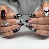 Qfdian  Y2K Star Press on Nails Gradient Black Fake Nails Medium Length Square False Nails Moon Designs for Women Girls Party Daily Use