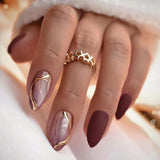 Qfdian 24Pcs Short Round Head False Nails Glitter Pink Almond Fake Nails Strawberry Full Cover Press on Nails Wearable Nail Tips