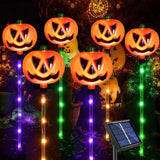 Qfdian  Waterproof Solar Halloween Pathway Stake Lights Pumpkin Ghost Mummy Witch Design Outdoor Garden Yard Party Decoration Lights
