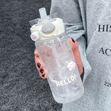 Qfdian  500/600ML Large Capacity Plastic Straw Water Bottles For School Sports Water Bottle BPA Free Portable Leak-proof Drinkware Cup