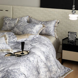 Qfdian Floral Plant Print Color Blocking Bedding Set Lyocell Bamboo Fiber Soft Silky Duvet Cover Flat/Fitted Bed Sheet Pillowcases 4Pcs