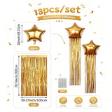 Qfdian  13Pcs Tassel Star-Shaped Balloon Set, Includes 18inch Star-Shaped Balloons with Rain Curtain Tassels, Suitable for Halloween, Christmas, Birthday Parties, 2027 New Year Decorations, K-Pop Music Themed Party Decoration