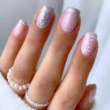 Qfdian  24pcs Glitter Ballet False Nail Simple Wine Red Mid-length Coffin Fake Nail Wearable Simple Shiny Powder Design Press on Nails