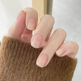 Qfdian 24Pcs Gradient White Fake Nail Short Square Ballet Simple False Nails Press on Wearable Nude Nails Art Full Cover Manicure Tips