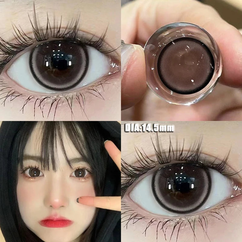 Qfdian 2Pcs Brown Colored Contact Lenses with Prescription Myopia Degree0.00-8.00 Nature Lens Eye For 2024 Year New Hot Sale