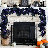 Qfdian  2pcs 40LED Artificial Fall Black Maple Leave String Light With Eyeball Battery Powered For Home Door Halloween Fireplace Decor