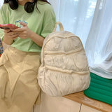 Qfdian Contrast Color Patchwork Pleated Backpacks College Casual Travel Bags for Women Y2k Aesthetic All Match Trendy Simple Schoolbags