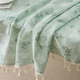 Qfdian Green Flower Table Cloths Round Printed Cotton Farmhouse Table Covers for Kitchen Living Room Dining Washable Picnic Decorations
