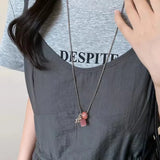 Qfdian Korean Colorful Stones Geometric Pendant Necklace for Women Simple Metal Grape Cluster Clavicle Chain Sweater Chain Jewelry Gift