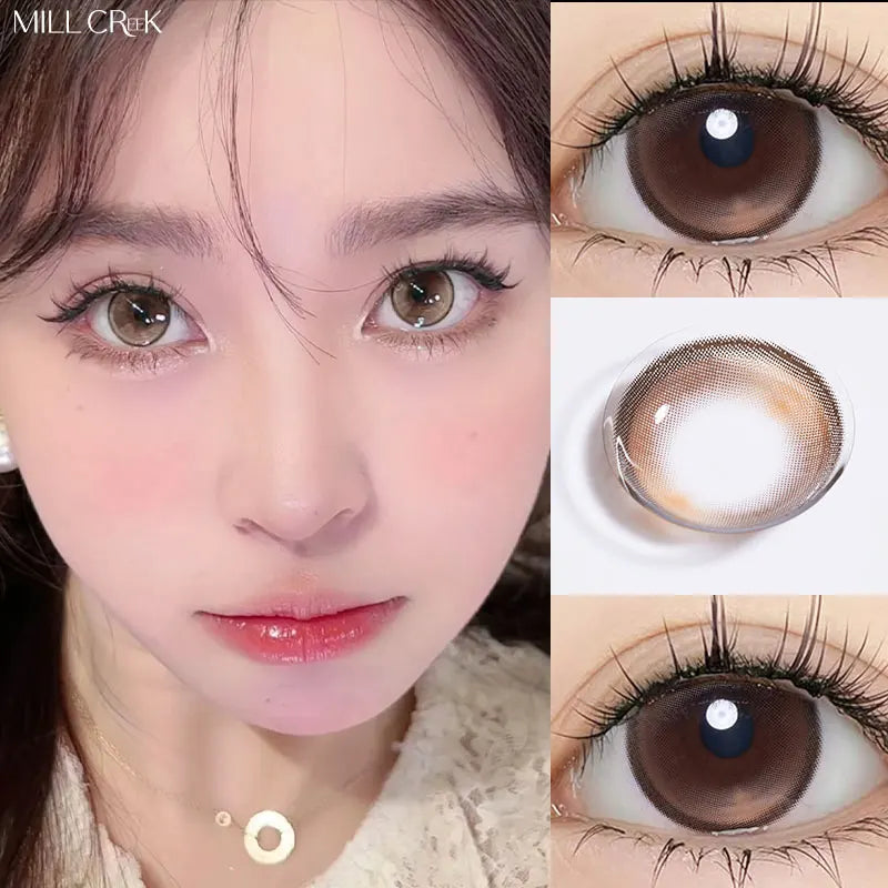 Qfdian 2Pcs Natural Gray Colored Contact Lenses Yearly Brown Makeup Pupils Lens for Eyes High Quality Soft Contact