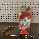 Qfdian Retro Glacier Texture Blue Orange Smudging Color Contrast Shiny Surface Dazzling Cover Case for iPhone 13 14 15 16 17 Pro Max