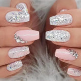 Qfdian 24Pcs Gradient Short Ballet Nails Set with Glue White Simple False Nails Coffin Fake Nail Press on Nails Full Cover Nail Tips