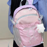 Qfdian  Women Students Travel Bags Patchwork Contrast Color Schoolbags Preppy Chic Kawaii Bow Embroidery Backpacks Y2k Aesthetic Fashion