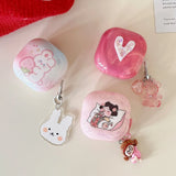 Qfdian  Rose Red Marble Pattern 3D Love Heart Cute Bear Pendant Earphone Accessories Case For Galaxy Buds Pro 2 Live Protection Cover