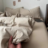 Qfdian  ‌Ins Nordic Bedding Set Plaid Striped Duvet Cover Set Soft Flat Sheets Set 2 Pillowcases Single Twin Full Queen Size Simple Style
