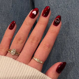 Qfdian  24Pcs Mid-length Almond Ballet False Nails Simple Cat Eye Design Press on Fake Nail Wearable Full Cover Nail Tips Manicure Tools