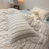 Qfdian  Korean Princess Style Bedding Sets Grand Jacquard Quilt Cover Bedclothes Decor Woman Girls Bedroom Duvet Cover 4pcs