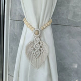 Qfdian  2pcs Bohemian Style Handmade Braided Leaf Cotton Rope Curtain Fasteners Curtain Ties Tassel Leaf Curtain Ties Home Decoration