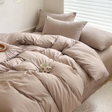 Qfdian Solid Bed Linen Cotton Bedding Set with Sheet Duvet Cover Pillowcase Single Couple Bedsheet King Queen Double Twin Size