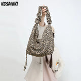 Qfdian Grunge Harajuku Leopard Shoulder Bags Luxury Design All Match Crossbody Bag Trend Casual Vintage Ins Women's Handbags Streetwear