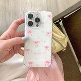 Qfdian INS Korea Pink Bow Knot Phone Case For Iphone 15ProMax 16Pro 13 14 15 16 Pro Max 14ProMax 16ProMax Cover Fundas
