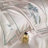 Qfdian 4Pcs New Chinese Style Landscape Embroidery Luxury Bedding Set Silky Duvet Cover Set Soft Quilt Cover Set Bed Sheet Pillowcases