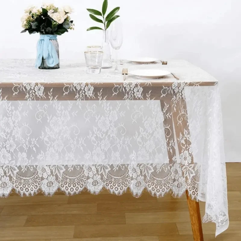 New Lace Table Cloth Retro Mesh Tablecloth White Rectangle Table Cover Wedding Party Decor Picnic Cloth Background Cloth