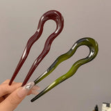 Qfdian U-Shaped Hair Fork Fashion Tortoiseshell Acetate Acrylic Hairpin Geometric Design Headwear Hair Sticks Women Girls