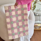 Qfdian Ins Style Checkerboard Flocking Bedside Carpet Bedroom Living Room Decorative Floor Mat Bathroom Absorbent Non-Slip Foot Mat