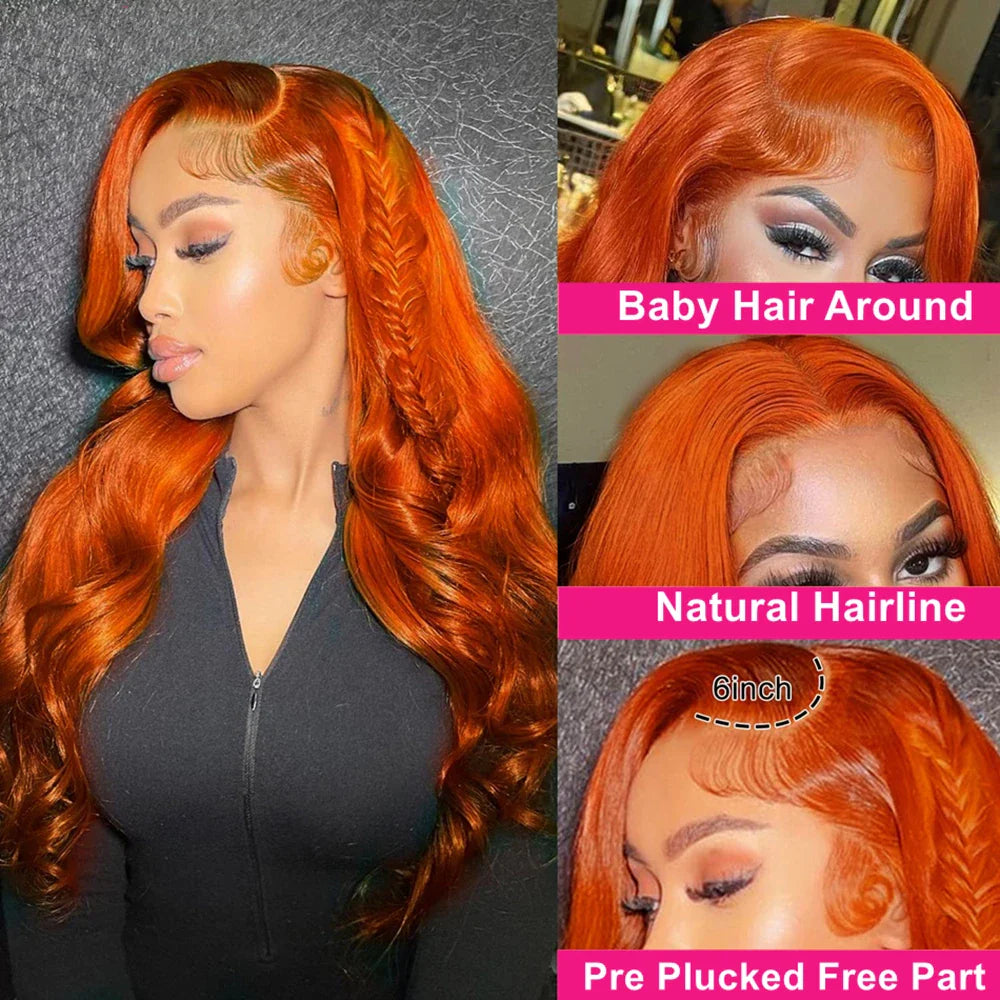 Qfdian 13x6 Hd Lace Frontal Wig Body Wave Orange Ginger Lace Front Wigs 100% Human Hair For Black Women 36 Inch Colored Wigs Brazilian