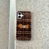 Qfdian Autume brown check stripes fundas for iphone 13pro 15promax 16pro 14pro 13 16 15 pro max 12 14 embroidery puppy ins phone case