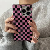 Qfdian Fashion Pink Black Plaid Shockproof Back Cover Case For iPhone 15 Pro Max 16 13 14