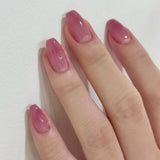 Qfdian 24Pcs Nude Pink Nail Tips Short Round Head False Nails with Design Wearable Finished Fake Nails Full Cover Press on Nails