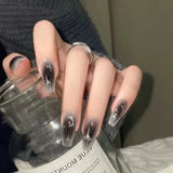 Qfdian  Y2K Star Press on Nails Gradient Black Fake Nails Medium Length Square False Nails Moon Designs for Women Girls Party Daily Use