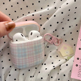 Qfdian Case for AirPods 4 Suitable Girls Silicone Earphone Coque Fashion Pink Plaid Pattern Hard House Pendant for AirPods 1 2 3 Pro 2