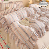 Qfdian  3 Piece seersucker stripe duvet cover Set ， comfortable Bedding Set Bedspread for All Season