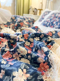 Qfdian 100% Cotton White Princess Bedding Sets Luxury Flowers Printing Lace Embroidery Ruffles Duvet Cover Bed Skirt Pillowcases 4/6Pcs