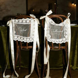 Qfdian  2pcs Personalized Lace Just Married Chair Sign for Bride & Groom Wedding Sheer Lace Signs Custom Wedding Chair Banners