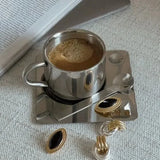 Qfdian  Minimalist Nordic Mug 3pcs Set 304 Stainless Steel Coffee Mug Heat Resistant Milk Cup with Saucer Spoon Placemat Tableware Set