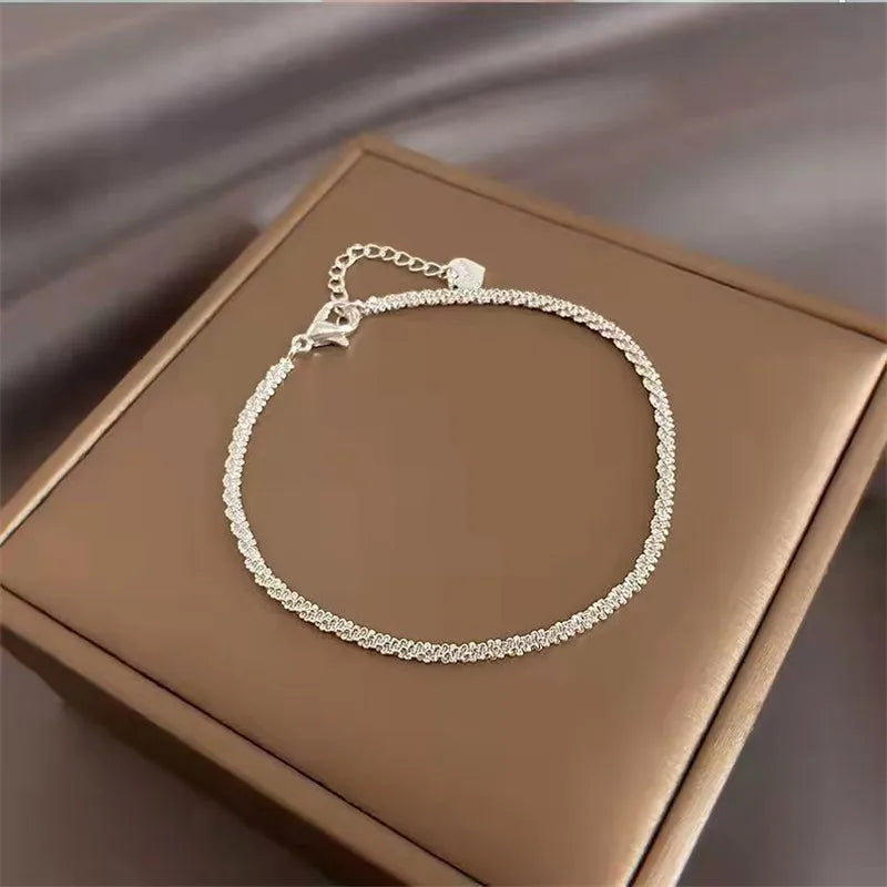 New Fashion Silver Colour Double Layer Bracelet Sparkling  Exquisite Simple Women Bracelet Fine Jewelry Accessories