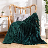 Qfdian Fleece Throw Blanket Couch with Pom Pom Fringe Soft Cozy Fuzzy Flannel Blankets for Sofa Bed Large Lightweight Plush All Seasons