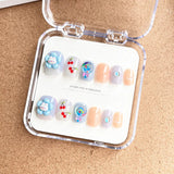 Qfdian 12Pcs/Set Cartoon Style Kids Fake Nails Detachable Press On Fake Nails Full Cover Press Stick On Nails Children Nail Decor