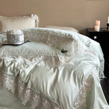 Qfdian Romantic Lace Princess Wedding Bedding Set 1000TC Lyocell Cotton Soft Silky Duvet Cover Bed Sheet/Fitted Sheet Pillowcases 4Pcs